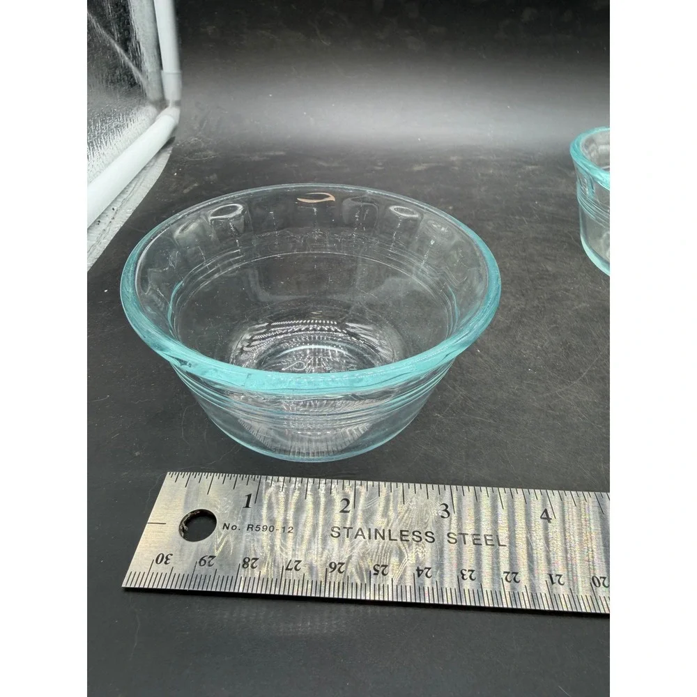 Pyrex 463 Light Blue Glass Custard Cups 6oz Ramekins Set of 2 Ribbed Made in USA